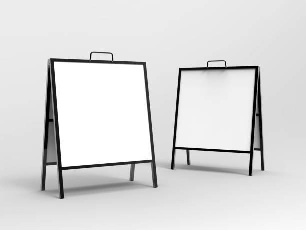 istock Blank white square A frame metallic outdoor advertising stand mockup set, isolated, 3d rendering. Clear street signage board mock up. A-board with metal frame template. 911380756
