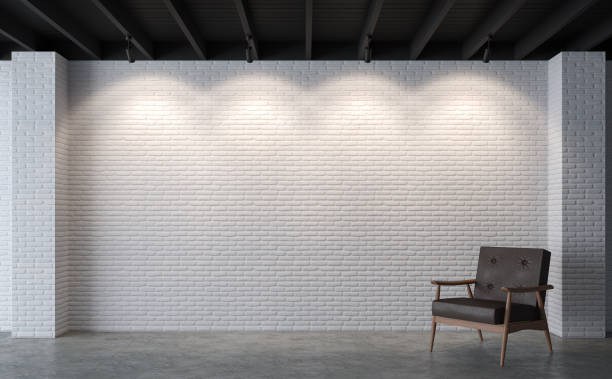 Modern loft living room with white brick wall 3d rendering image