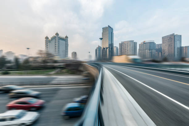 rush-hour traffic in downtown shanghai at daytime,china.