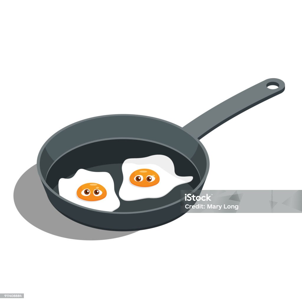 Cartoon Vector Fried Egg With A Face In A Frying Pan Stock Illustration -  Download Image Now - iStock