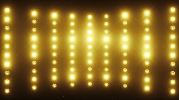 una pared de proyectores de luz, un destello de luz 3d ilustración - stage light flash fotografías e imágenes de stock