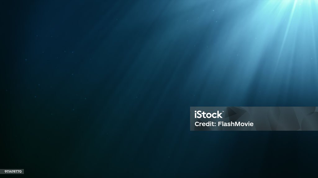 Underwater scene with air bubbles floating up and sun shining through the water 3d illustration Underwater Stock Photo