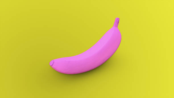 istock Pink banana on a yellow background 3d illustration 911419772