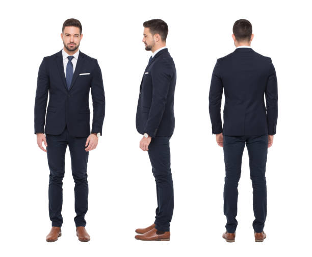 istock Young caucasian stylish businessman front side rear view isolated 911419958