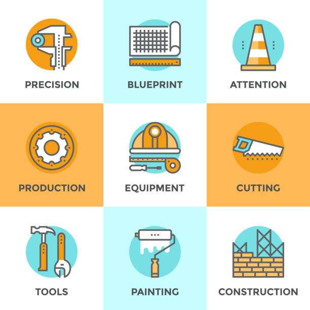 illustrations, cliparts, dessins animés et icônes de jeu de construction équipement ligne icônes - clé à écrous