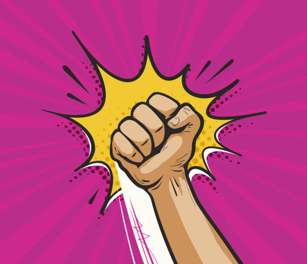 Punch, raised up clenched fist in retro pop art. Comic style vector illustration. Punch, raised up clenched fist in retro pop art. Comic style vector revenge stock illustrations