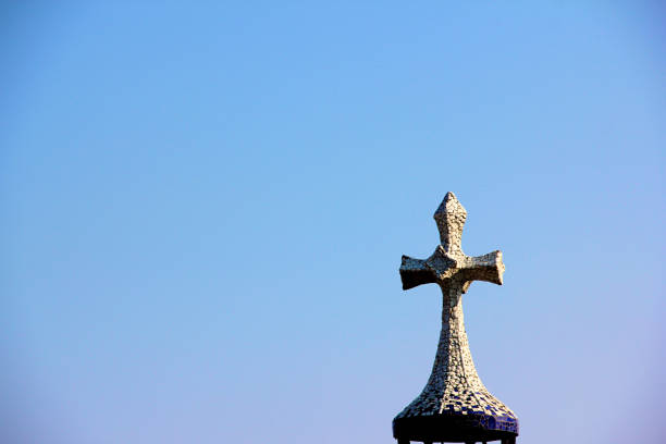 Neon christian cross isolated on black background
