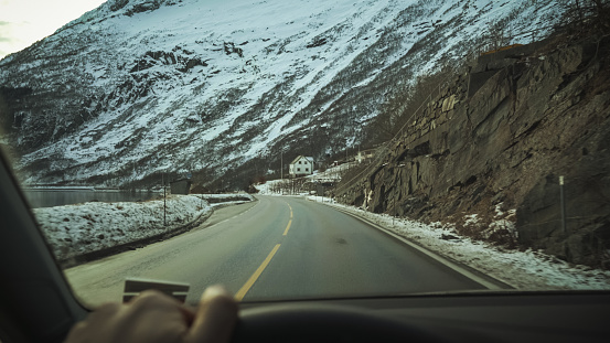 POV car driving in Norway: along the fjords