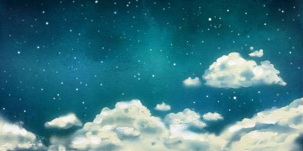Watercolor Nightly Clouds Watercolor nightly dramatic landscape with cumulus clouds cumulus clouds drawing stock illustrations