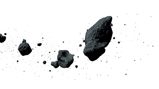 un enjambre de asteroides aislados sobre fondo blanco (ilustración 3d) photo