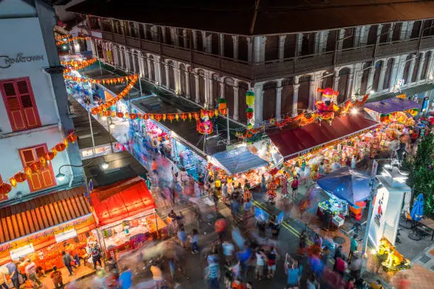 Crowded alley during Chinese New Year in Chinatown, Singapore.