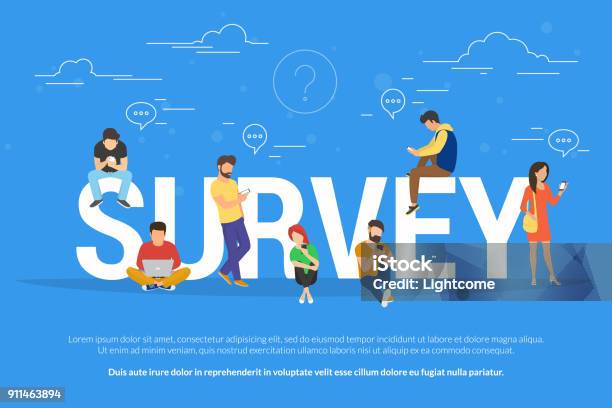 Online Survey Concept Vector Illustration Of People Fulfilling Checklist Stock Illustration - Download Image Now