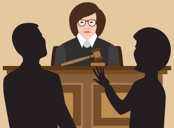 płaski wektor kobieta sędzia - judge gavel law justice stock illustrations