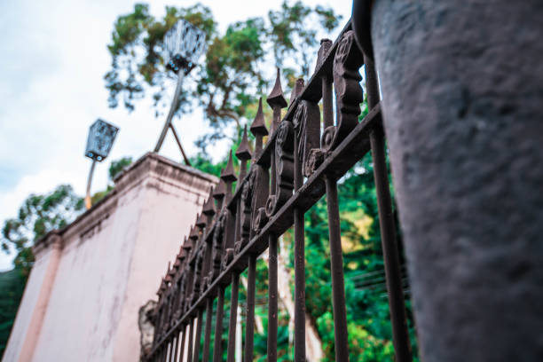 istock metal fence in bushes 911474162
