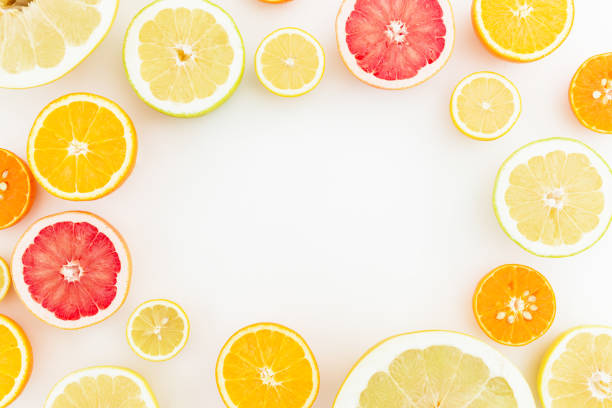 istock Frame of citrus on white background. Flat lay, top view. 911477506