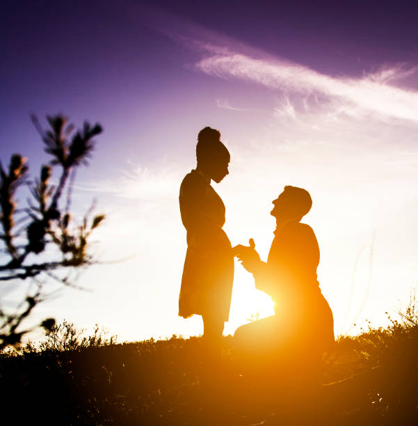 istock Diverse Couple Engagement Silhouettes at Sunset 911487242