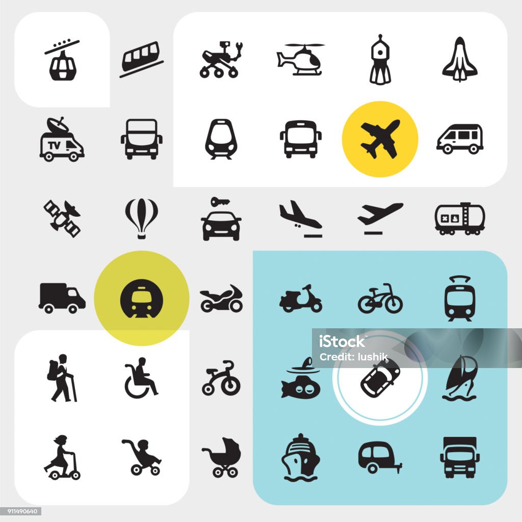 Transport icons set Mode of transport - UI Ultimate. Icon Symbol stock vector