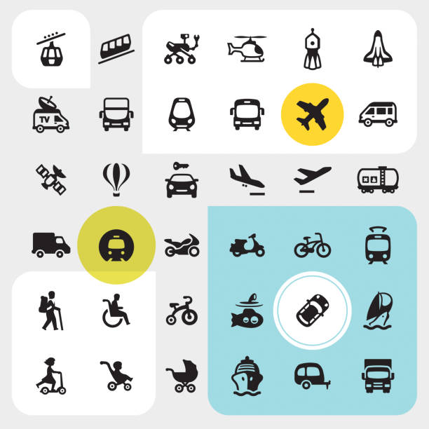 Transport icons set Mode of transport - UI Ultimate. helicopter landing on yacht stock illustrations