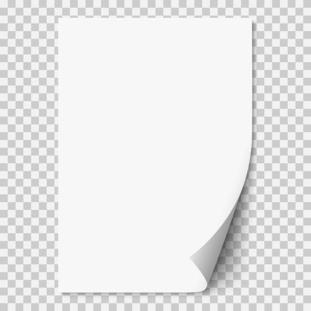 wektorowa biała realistyczna strona papieru z zwiniętym narożnikiem. - stationary paper white note pad stock illustrations