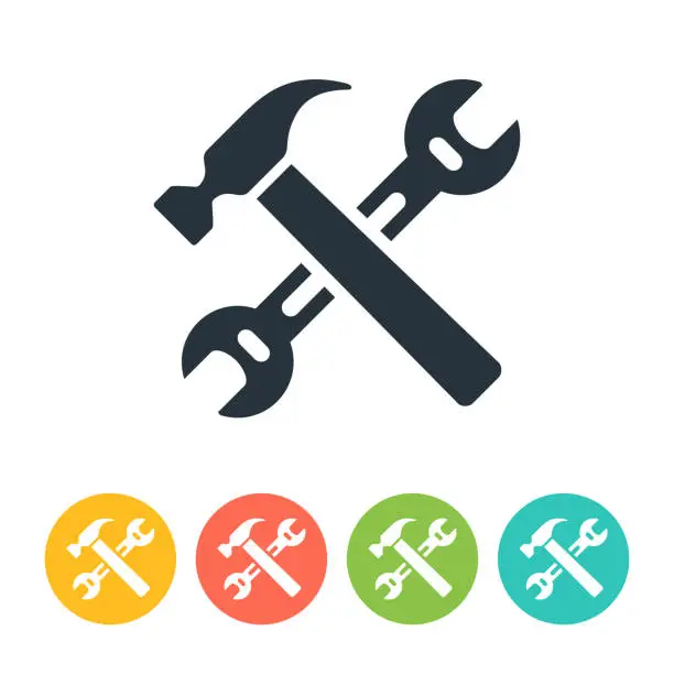 Vector illustration of Hummer and Wrench Instrument Service Repair Icon