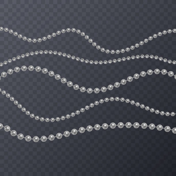 リアルなホワイト パールに透明な背景を白いビーズ、ベクトル イラスト - pearl jewelry wedding necklace点のイラスト素材／クリップアート素材／マンガ素材／アイコン素材