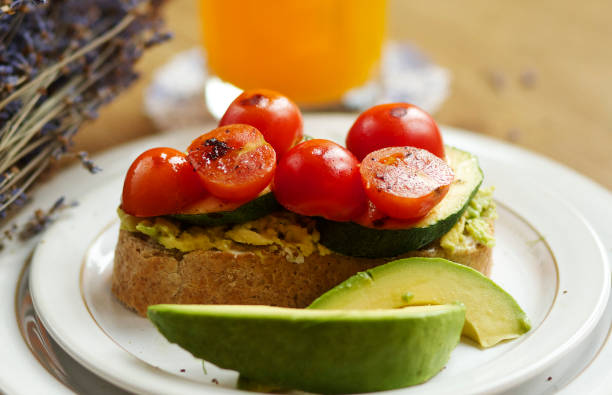 Tomatoes, courgette and avocado on toast