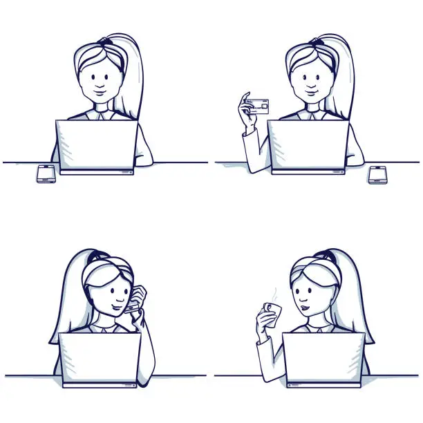 Vector illustration of Set of business woman cartoon illustration.