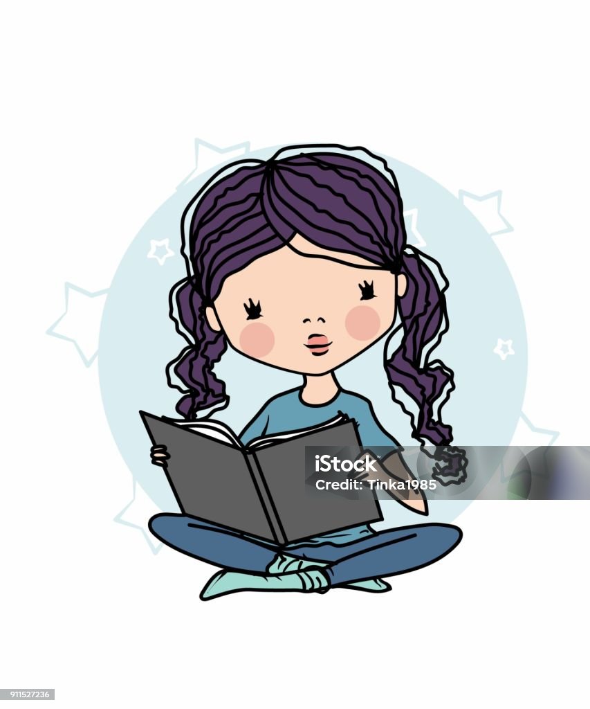 Cô Gái Dễ Thương Đọc Sách Hình minh họa Sẵn có - Tải xuống Hình ...