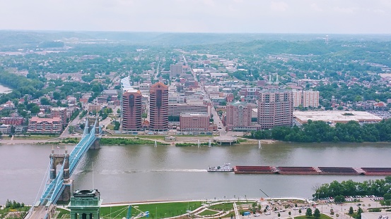 Photo of the Ohio River looking toward Covington, Kentucky.