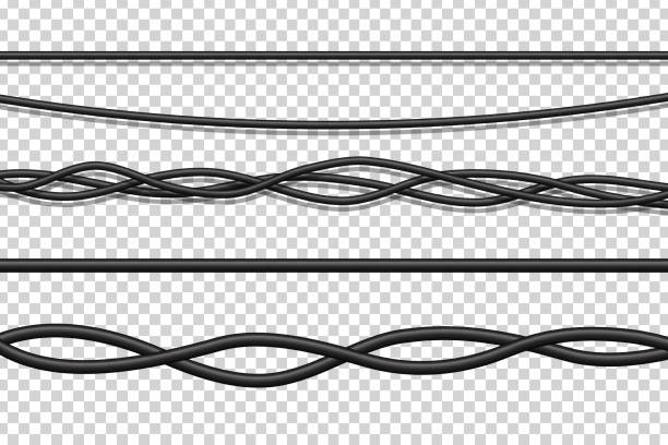 vektor-set von realistischen isolierte elektrokabel für dekoration und verkleidung auf dem transparenten hintergrund. konzept der flexiblen netzwerk-kabel, elektronik und verbindung. - usb cable cable black isolated stock-grafiken, -clipart, -cartoons und -symbole