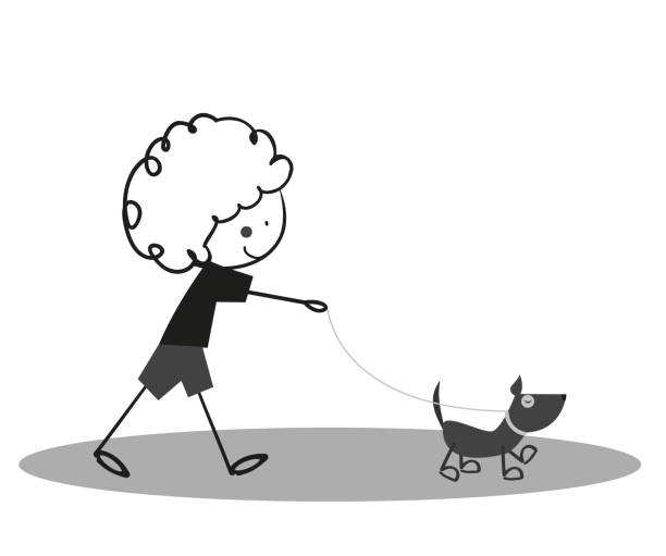 doodle маленький симпатичный мальчик ходить с собакой - dog walking child little boys stock illustrations