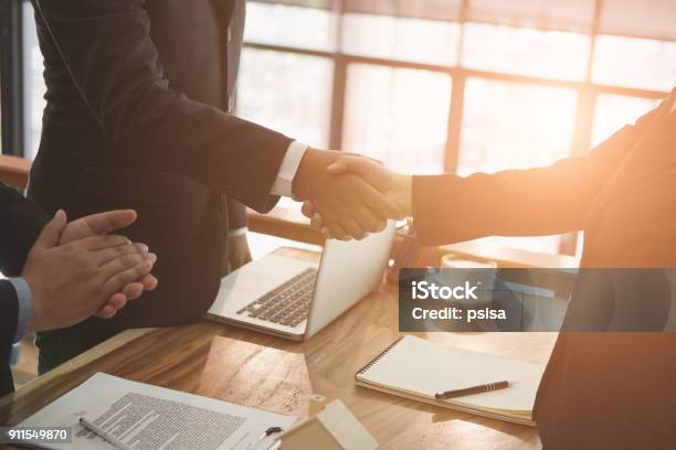 Real Estate Agent Client Handshaking Real Estate Agent Shaking Hands With Customer Sale Purchase Property With Signing Contract Document Approved Mortgage Loan Stock Photo - Download Image Now