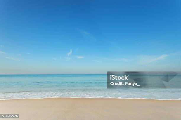 Tropical Andaman Seascape Scenic Off Mai Khao Beach And Wave Crashing On Sandy Shore In Phuket Thailandcan Be Used For Air Transport To Travel And Open Season To Travel Background Stock Photo - Download Image Now