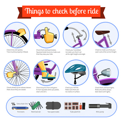 Bicycle safety inspection checklist every time before ride. Vector infographics illustration on white background
