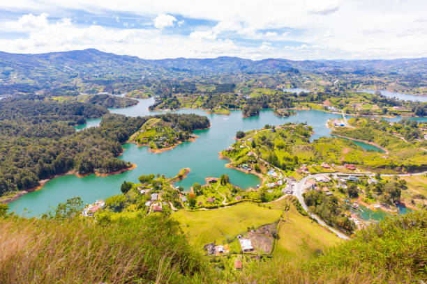 istock aerial view artificial lake Penol Guatape panorama on a sunny day 911567814