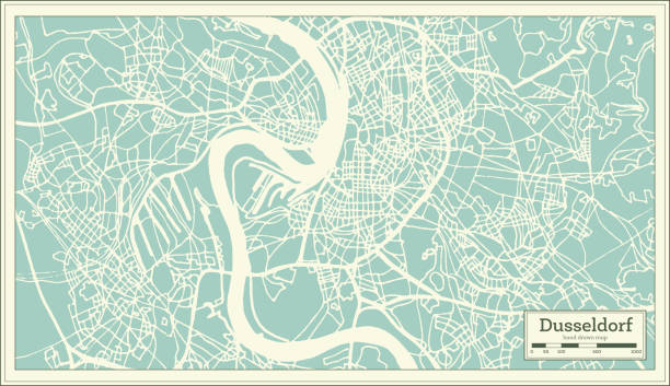 stockillustraties, clipart, cartoons en iconen met de kaart van de stad van dusseldorf van duitsland in retro stijl. de kaart van de omtrek. - dusseldorf