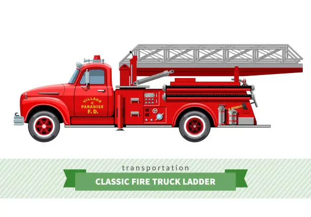 Vector illustration of Classic fire truck ladder side view