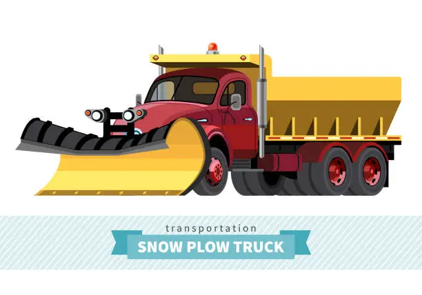 Vector illustration of Classic snow plow heave duty truck front side view