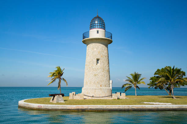 Boca Chita Lighthouse in Biscayne Bay Florida USA. Boca Chita Lighthouse in Biscayne National Park is a historical and visual gem key largo stock pictures, royalty-free photos & images