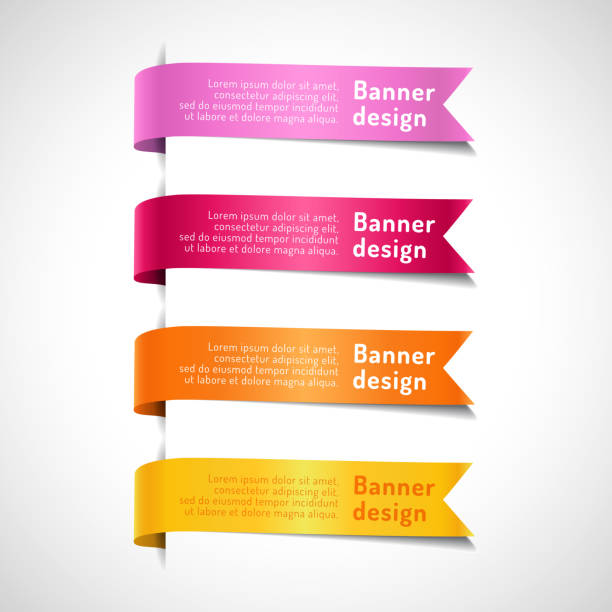 Colored decorative arrow ribbons set Set of colored decorative arrow ribbons with text. Pink, red, orange, yellow banners, labels and flags vector illustration page number design stock illustrations