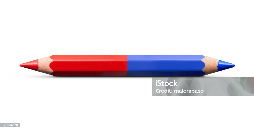 Classique rouge et bleu contrôle crayon sur fond blanc - Photo de Crayon libre de droits