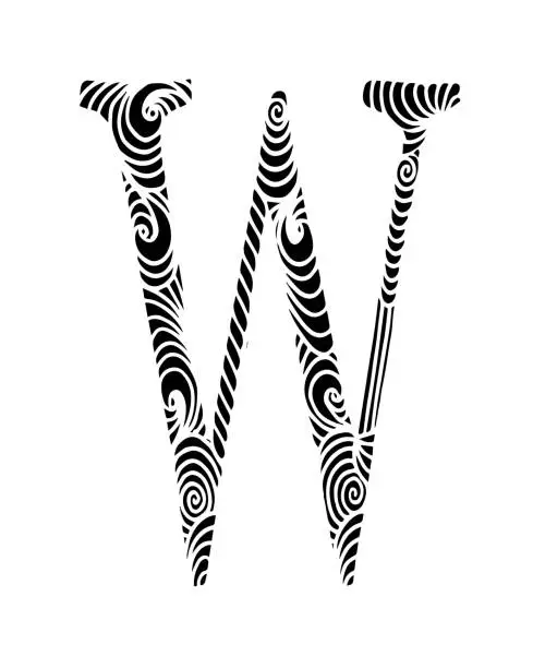 Vector illustration of Letter W for coloring. Vector decorative object - Illustration Computer, Dress, Lace - Textile, Number, Sign - Illustration