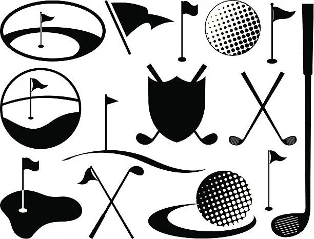 Vector illustration of Black and White Golf Icons