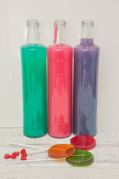 lollipops and lemonade in bottles
