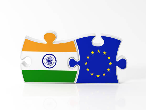 istock Jigsaw Puzzle Pieces Textured With Indian And European Union Flags 911590536