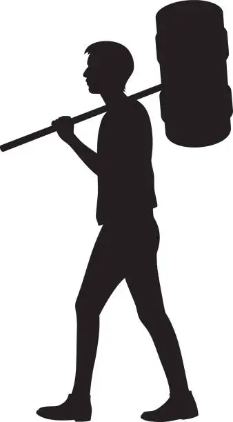 Vector illustration of Man with Giant Mallet Silhouette