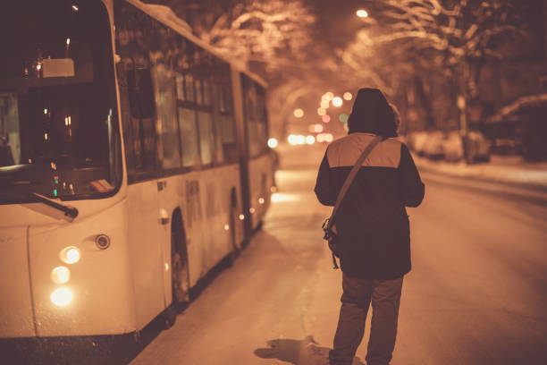 istock Night city walk on snow 911601092