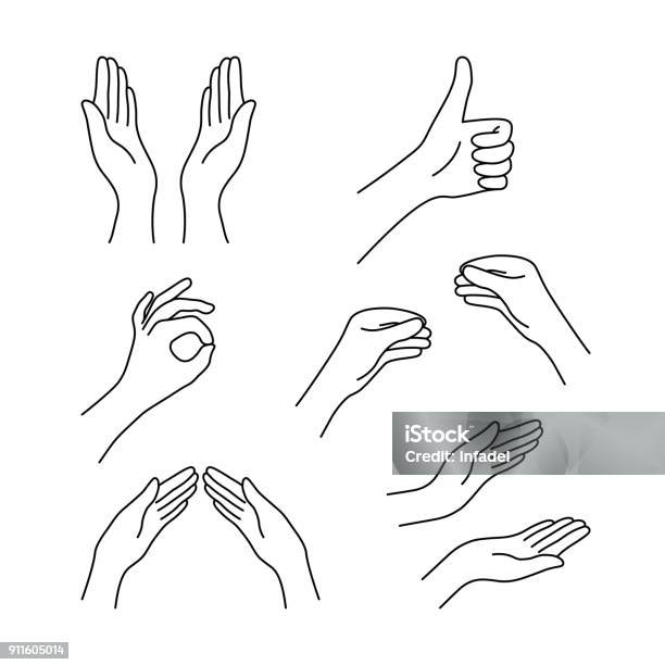 Dünne Linien Zeichnen Schwarze Hände Sammlung Stock Vektor Art und mehr Bilder von Hand - Hand, Arm - Anatomiebegriff, Illustration