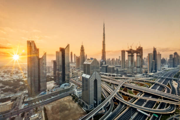 istock City lights in Dubai at sunrise 911607650