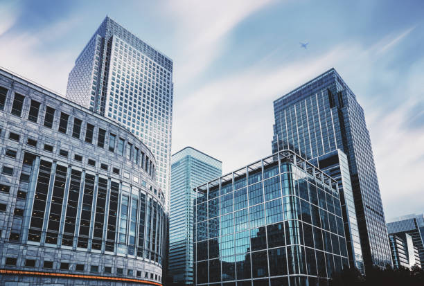 Business Towers office buildings at Canary Wharf, London architecture capital cities glass pattern stock pictures, royalty-free photos & images